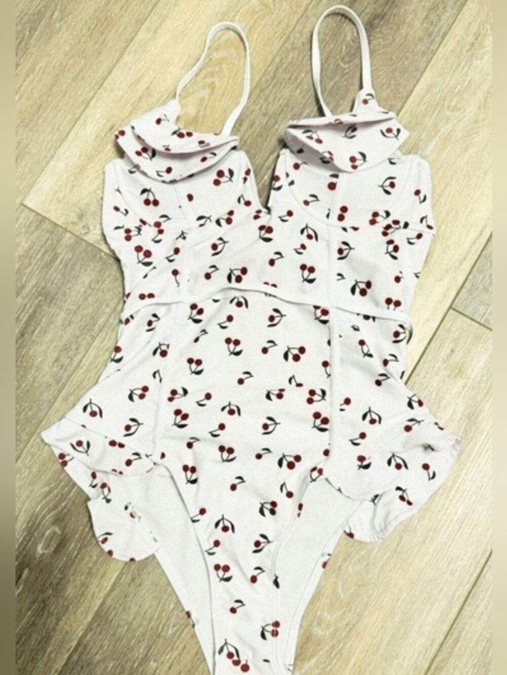 White Cherry Print One-Piece Swimsuit